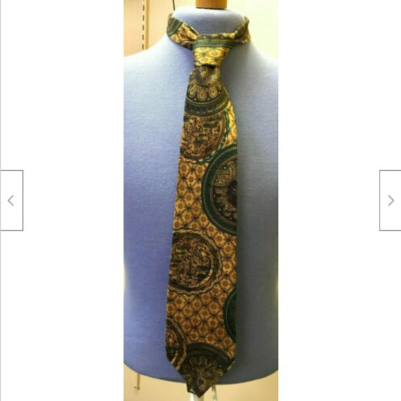 Vintage Brown Gold Geometric Compass Print 100% Silk Tie Moores Men's Necktie - Picture 3 of 6